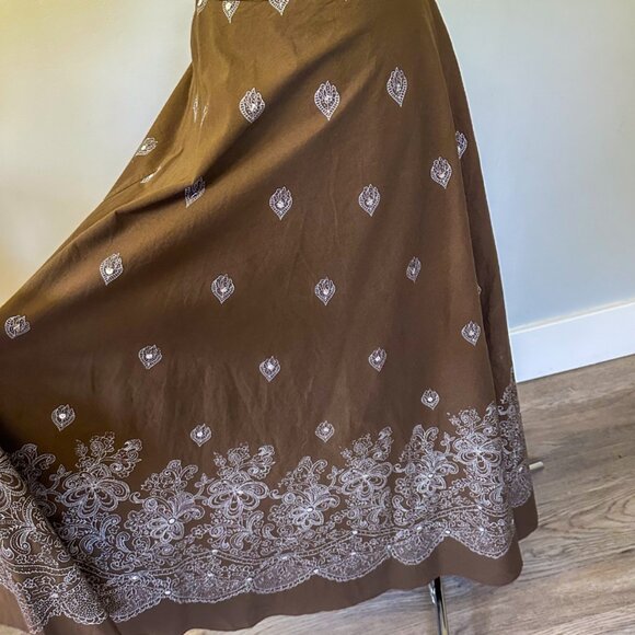 Vintage 90's Brown Midi Circle Skirt - Picture 4 of 9